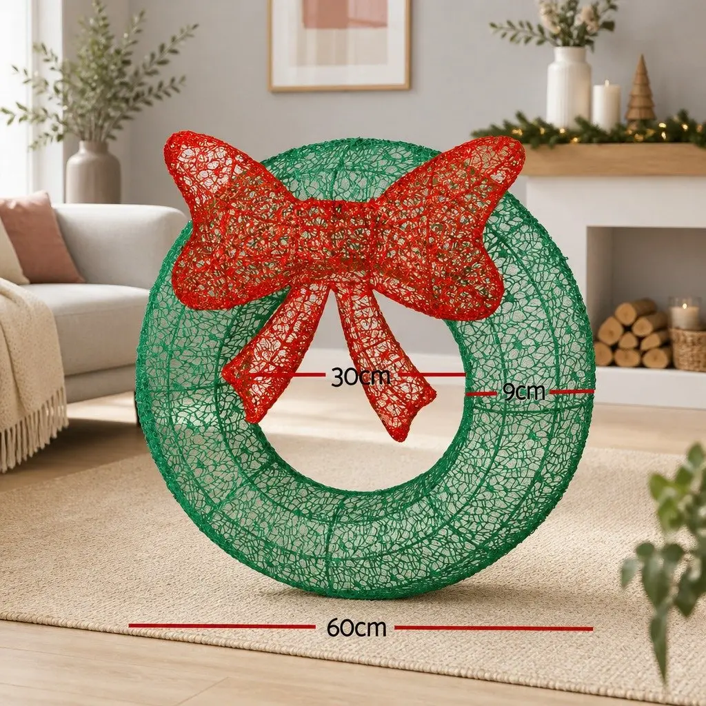 Solar Christmas Wreath Light 60cm Outdoor LED Warm White Decoration
