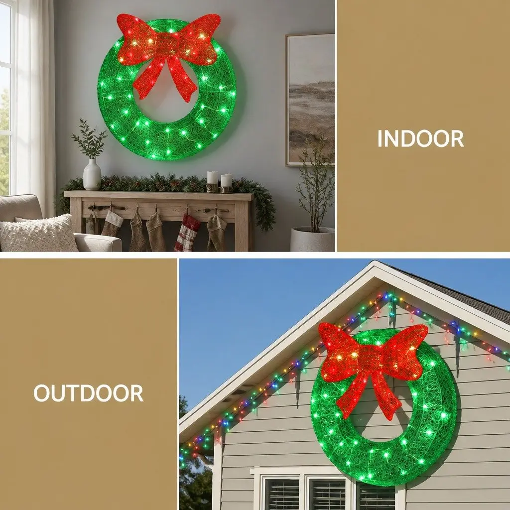 Solar Christmas Wreath Light 60cm Outdoor LED Warm White Decoration