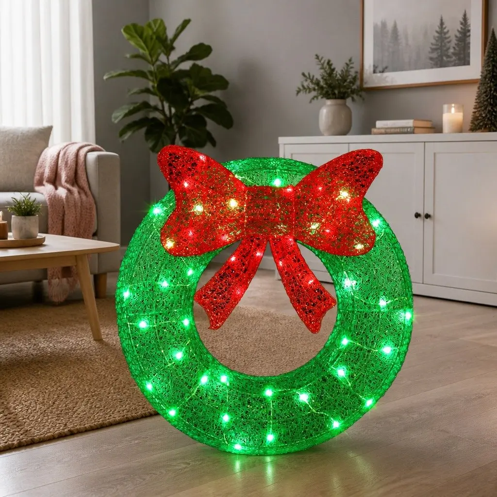 Solar Christmas Wreath Light 60cm Outdoor LED Warm White Decoration