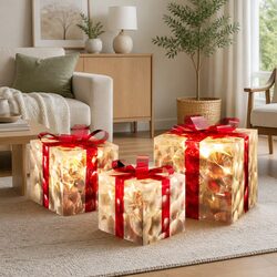 3 PCS Christmas Lights 70 LED Warm White Gift Box Indoor Outdoor Decoration