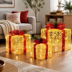 Christmas Lights Gift Box Set 48 LED Warm-White Decorations Outdoor Indoor