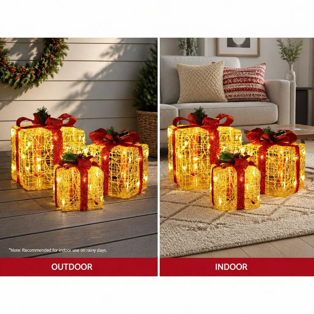 Christmas Lights Gift Box Set 48 LED Warm-White Indoor Outdoor 3-Piece Multicoloured
