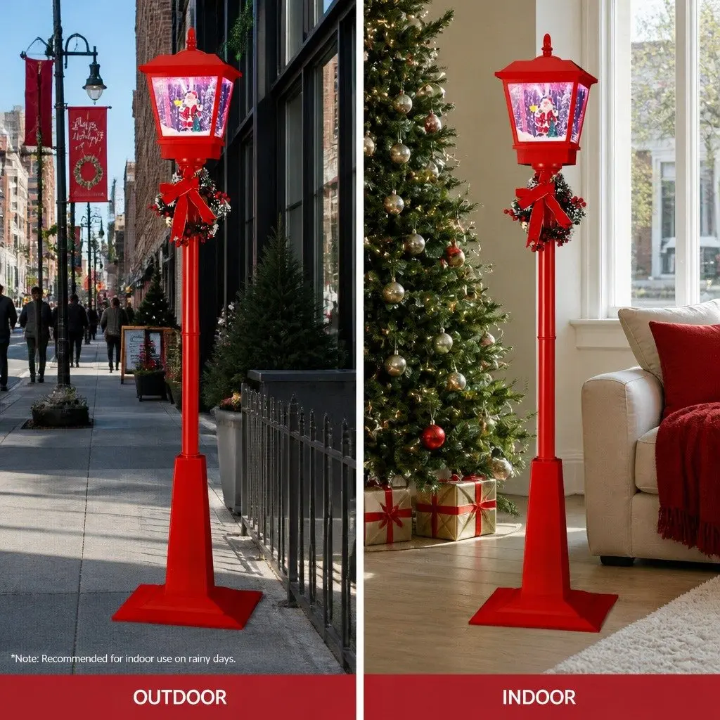 Christmas Lamp Post Light 1.8M LED with Music Decorative Santa Tree Outdoor