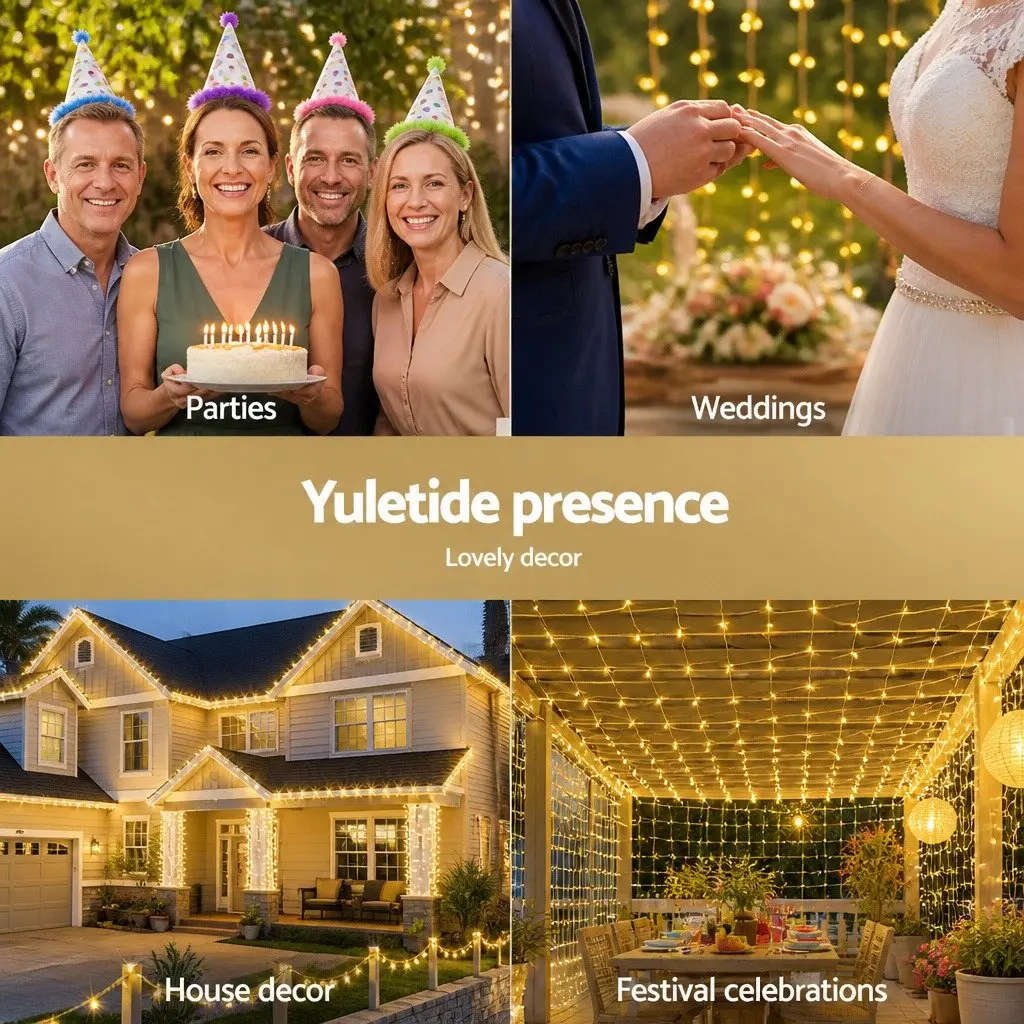 Christmas Net Lights 3M x 2M 504 LED Warm White Solar Powered Outdoor Indoor