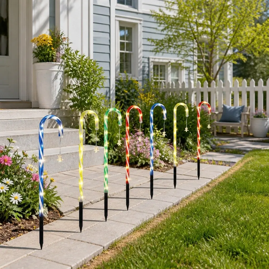 8 Piece Christmas Path Ground Lights 72 LED Warm White Solar Powered Multicolour Outdoor Garden Decorations