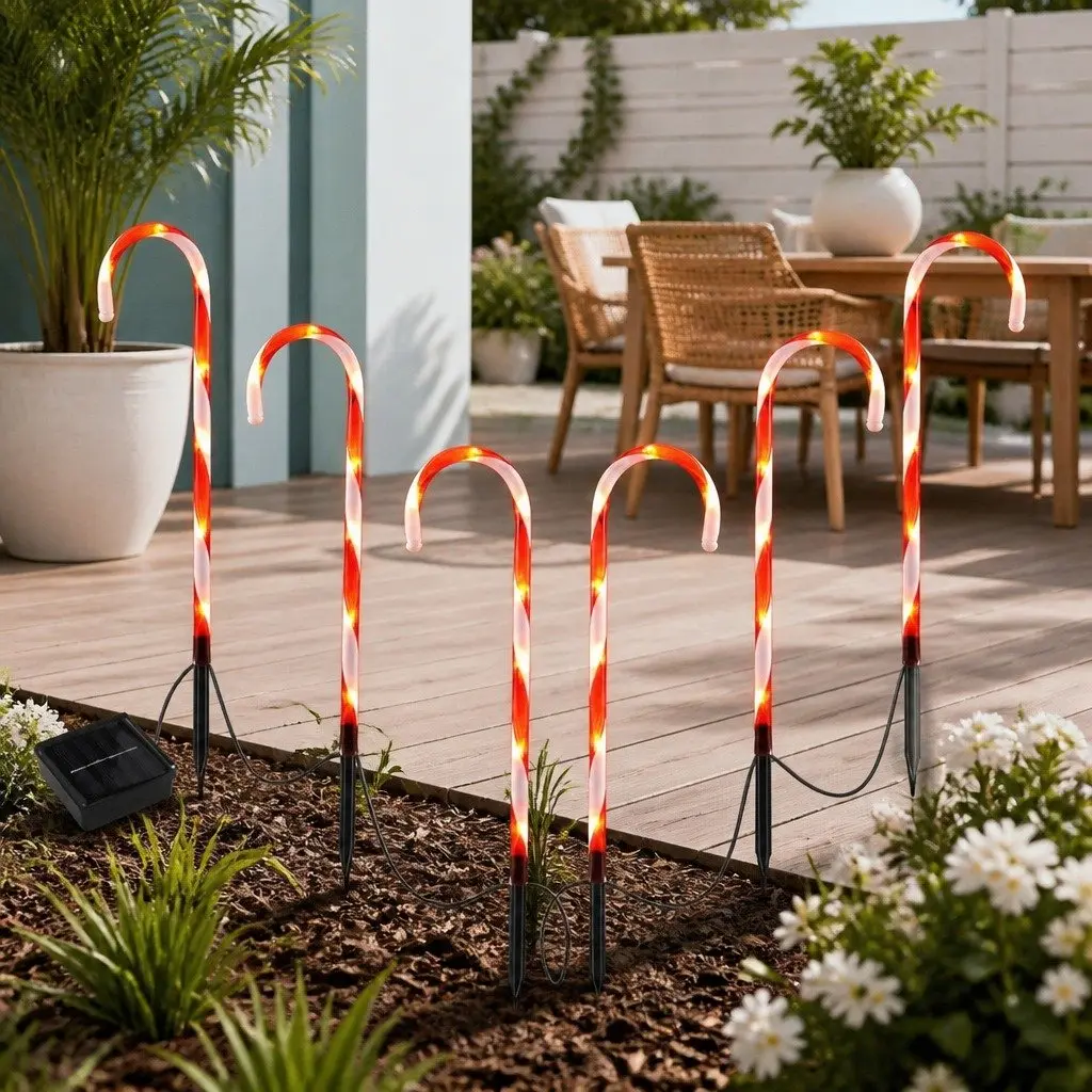 LED Christmas Path Ground Lights Solar Powered 6 Piece White Water Resistant