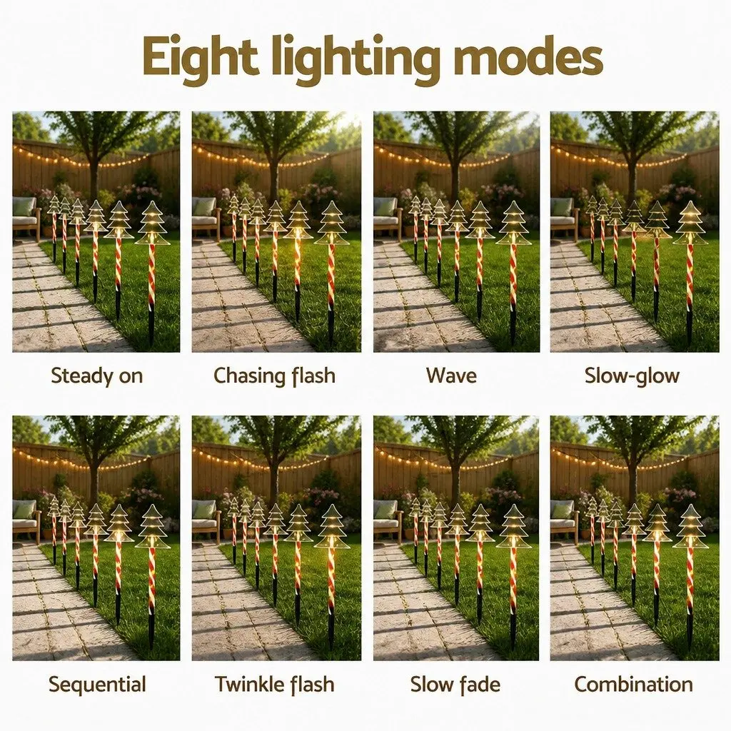 Christmas Path Ground Lights Solar Powered 5 Piece 25 LED Warm White Red
