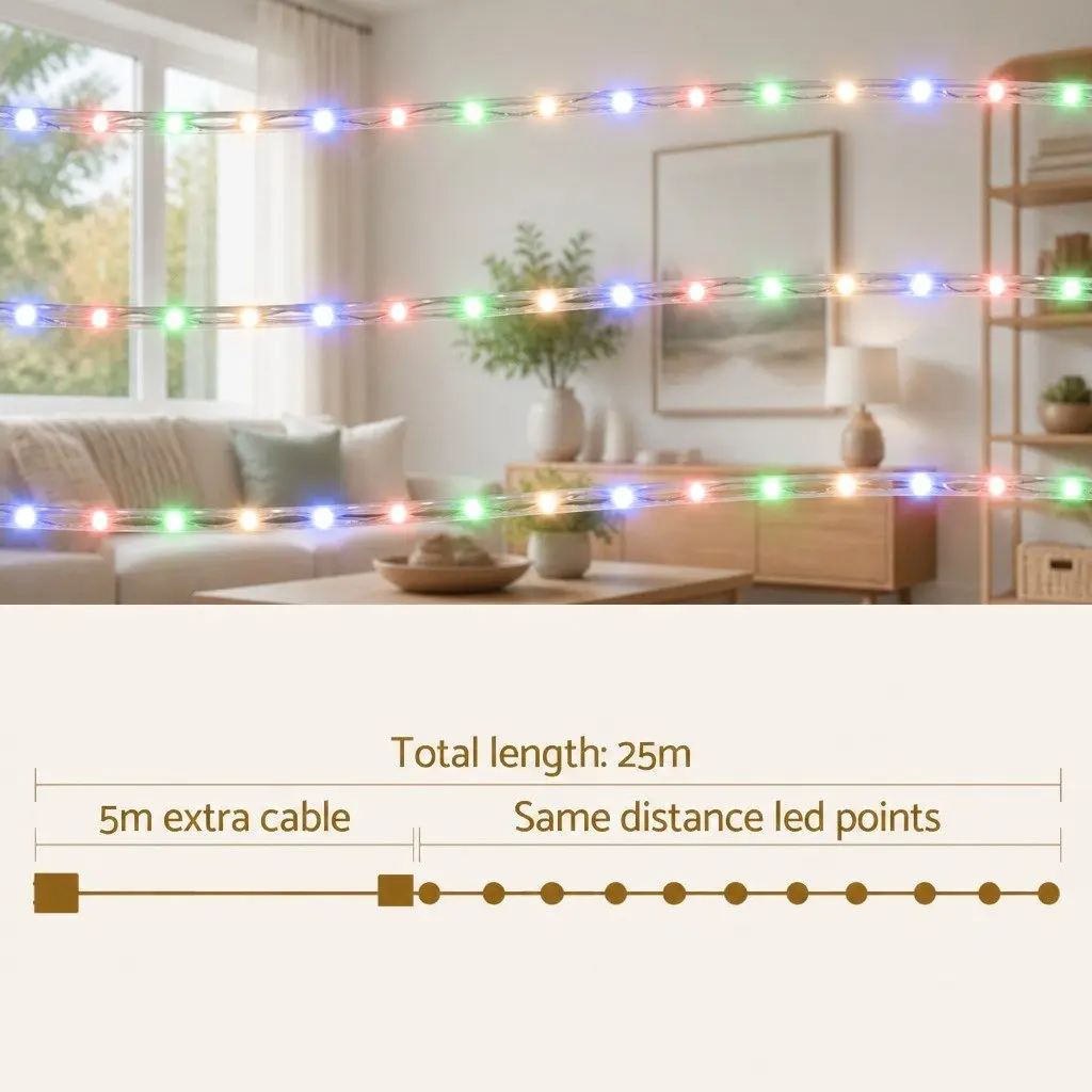 Christmas Rope Lights 20M 600 LED Multicolour String for Indoor Outdoor Decorations