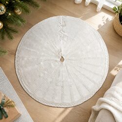 Christmas Tree Skirt 90cm Knitted Fabric Xmas Holiday Decorative Home Decor