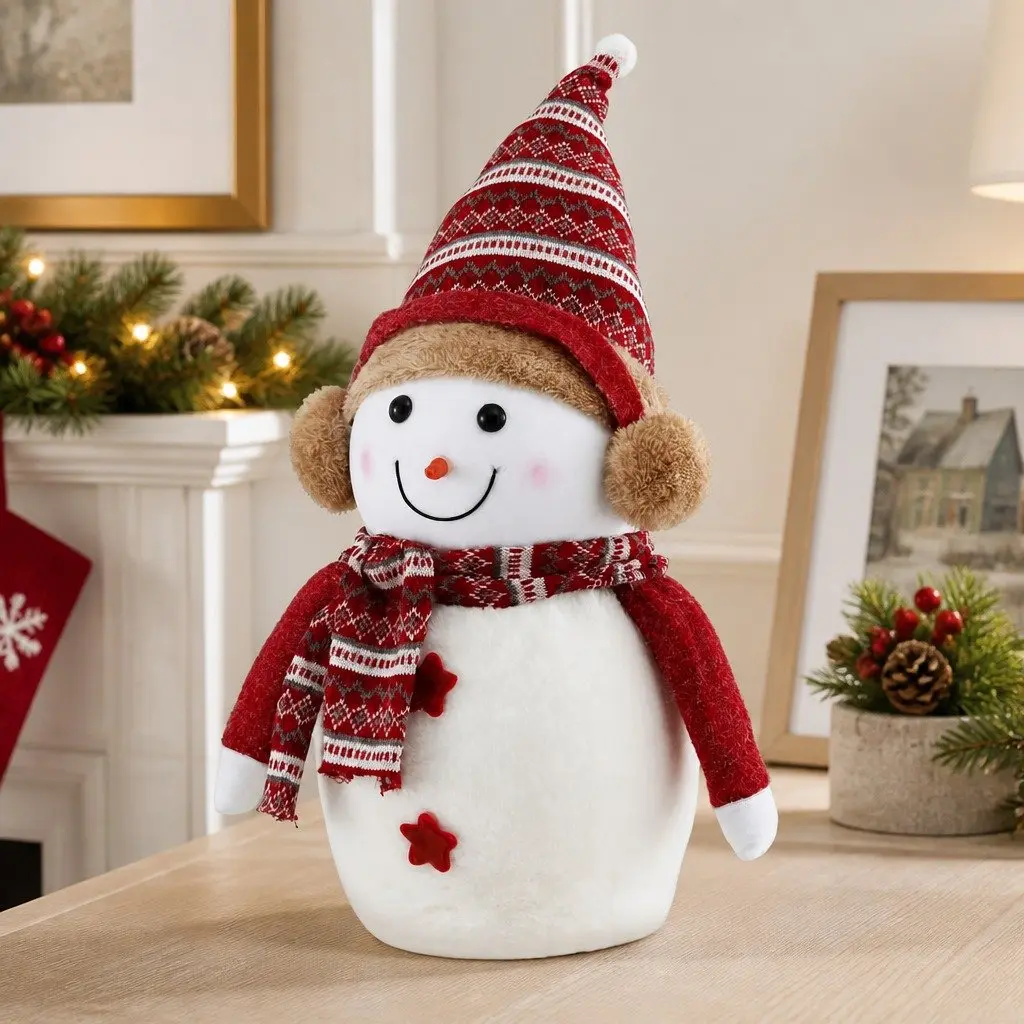 Christmas Snowman Plush Ornament 45cm Red and White Decorative Handicraft