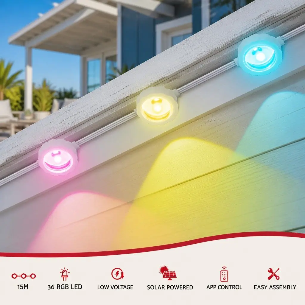LED Christmas String Lights Solar Powered 15M 36 Multicolour for Outdoor Decoration