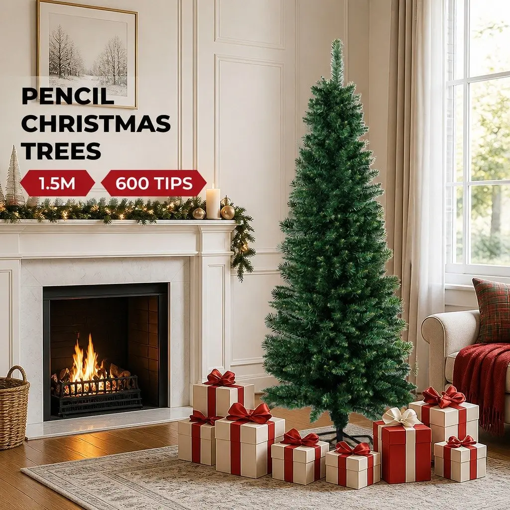 Pencil Christmas Tree 1.5M 350 Tips Slim Compact Green Festive Holiday Decor