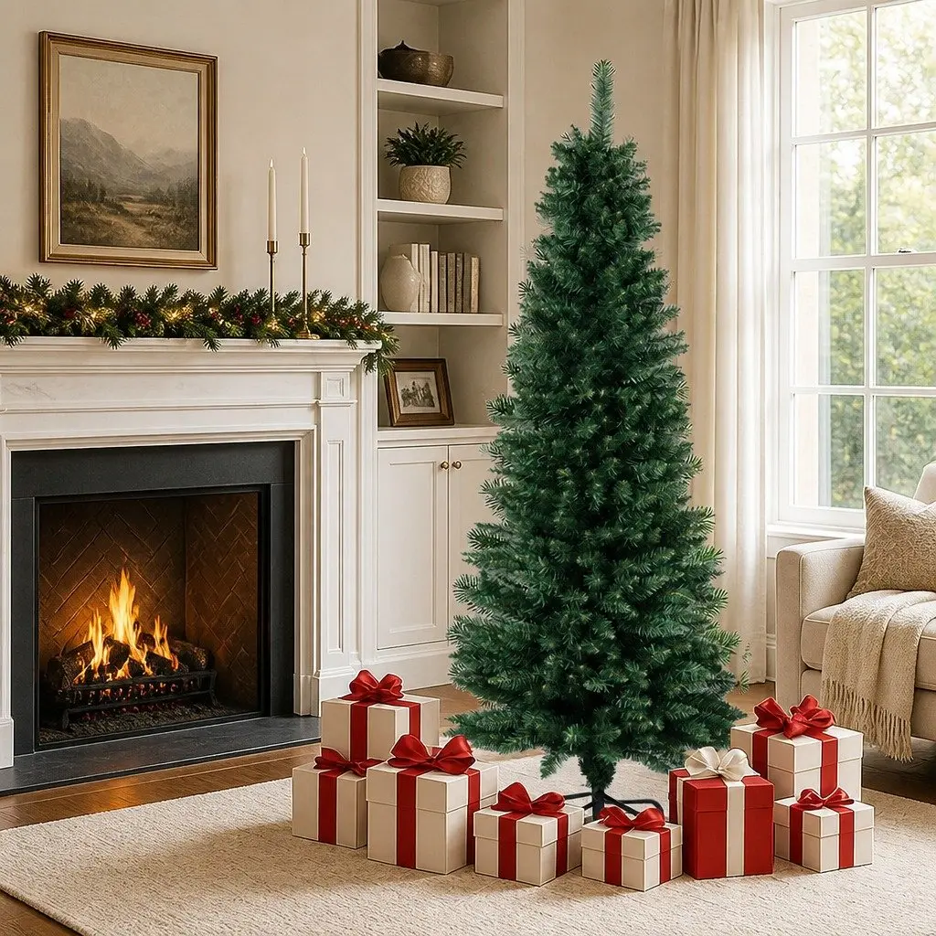 Pencil Christmas Tree 1.5M 350 Tips Slim Compact Green Festive Holiday Decor