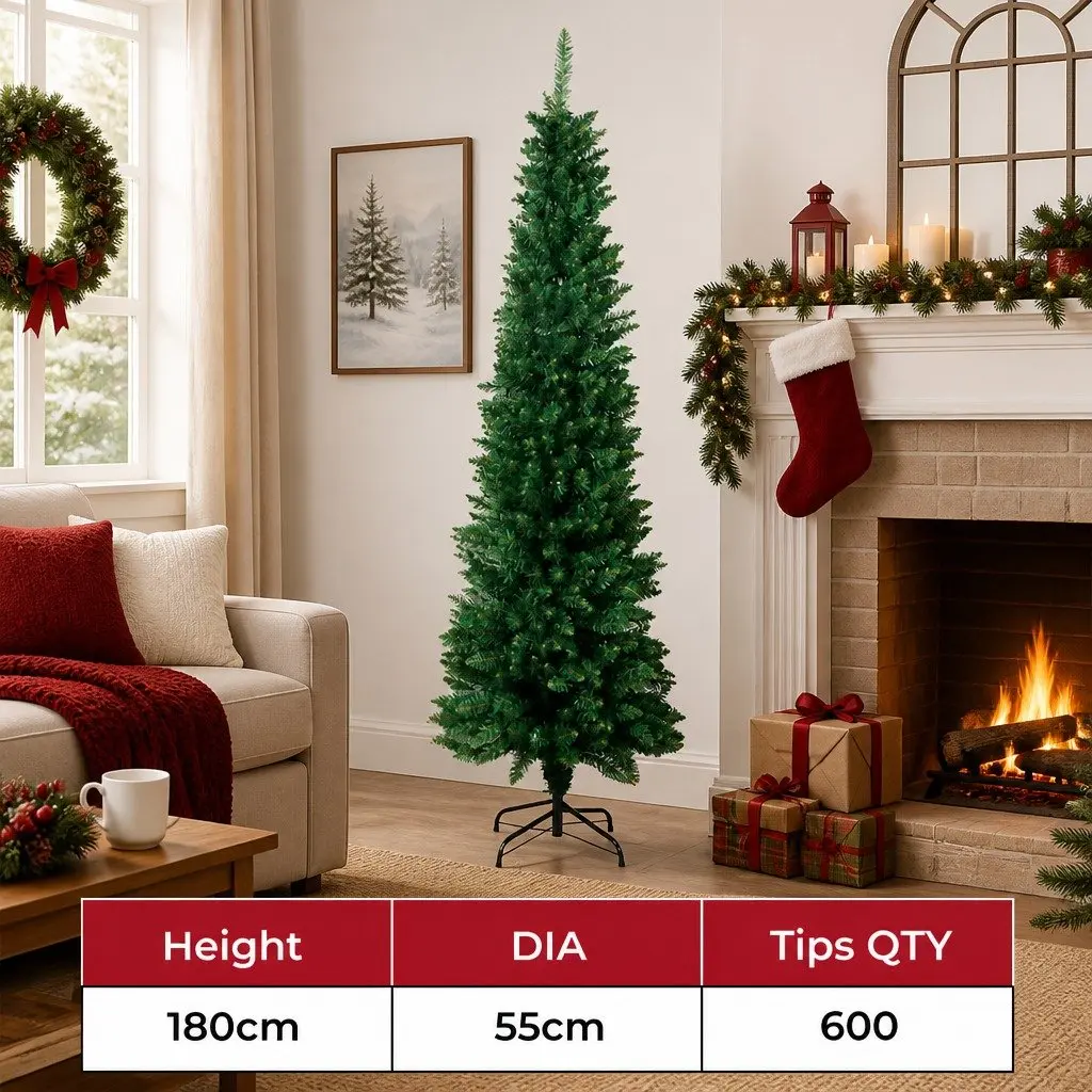 Pencil Christmas Tree 1.8M 600Tips Slim Artificial Xmas Green Décor Indoor