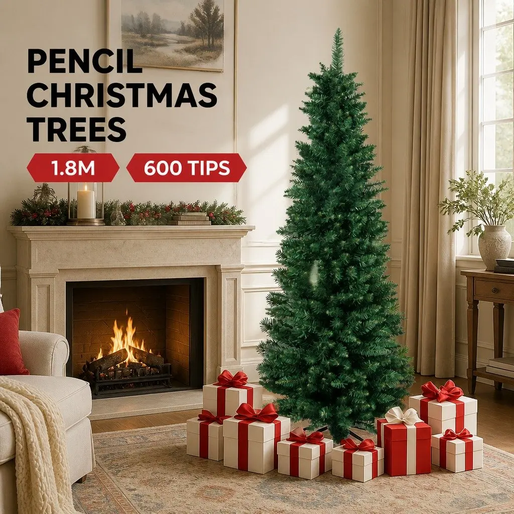 Pencil Christmas Tree 1.8M 600Tips Slim Artificial Xmas Green Décor Indoor