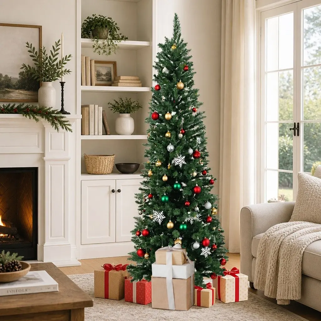 Pencil Christmas Tree 1.8M 600Tips Slim Artificial Xmas Green Décor Indoor