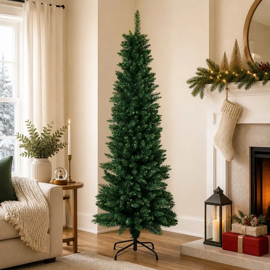 Pencil Christmas Tree Slim 2.1M Green Artificial Indoor Outdoor Decorations