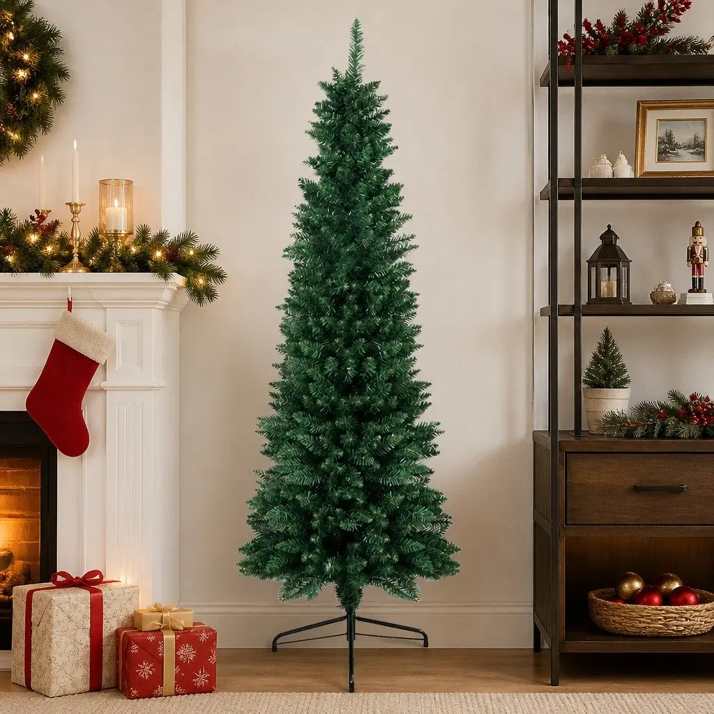 Pencil Christmas Tree Slim 2.1M Green Artificial Indoor Outdoor Decorations