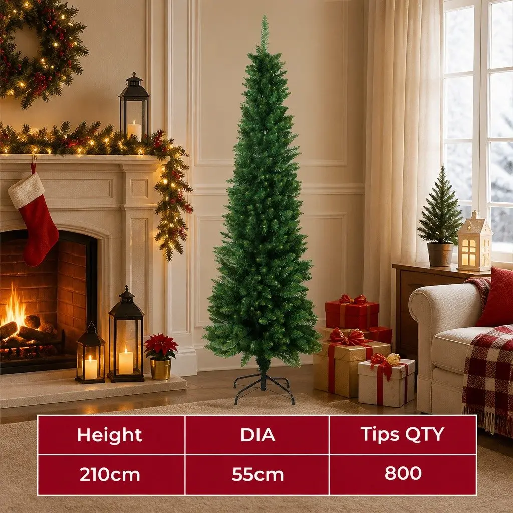 Pencil Christmas Tree Slim 2.1M Green Artificial Indoor Outdoor Decorations