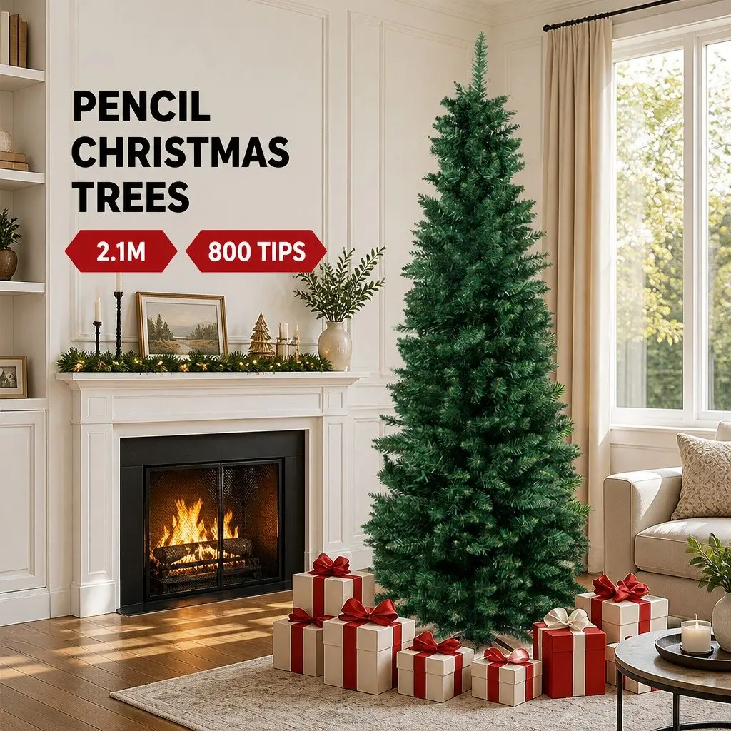 Pencil Christmas Tree Slim 2.1M Green Artificial Indoor Outdoor Decorations