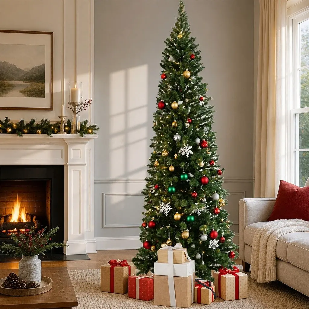 Pencil Christmas Tree Slim 2.1M Green Artificial Indoor Outdoor Decorations