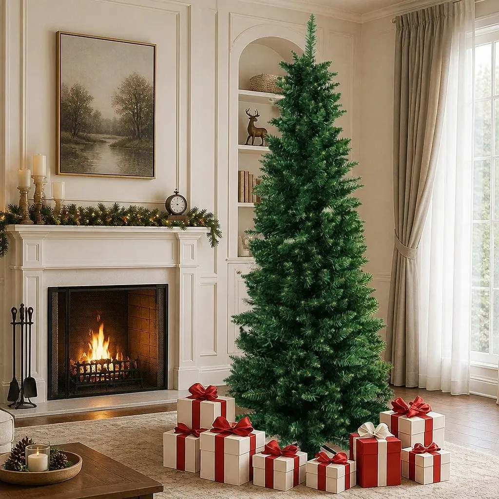 Pencil Christmas Tree Slim 2.1M Green Artificial Indoor Outdoor Decorations