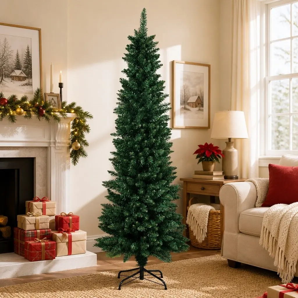 Pencil Christmas Tree Slim 2.1M Green Artificial Indoor Outdoor Decorations