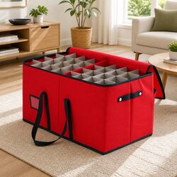 Christmas Baubles Storage Box 128 Slots Ornaments Container Organizer Red Decor