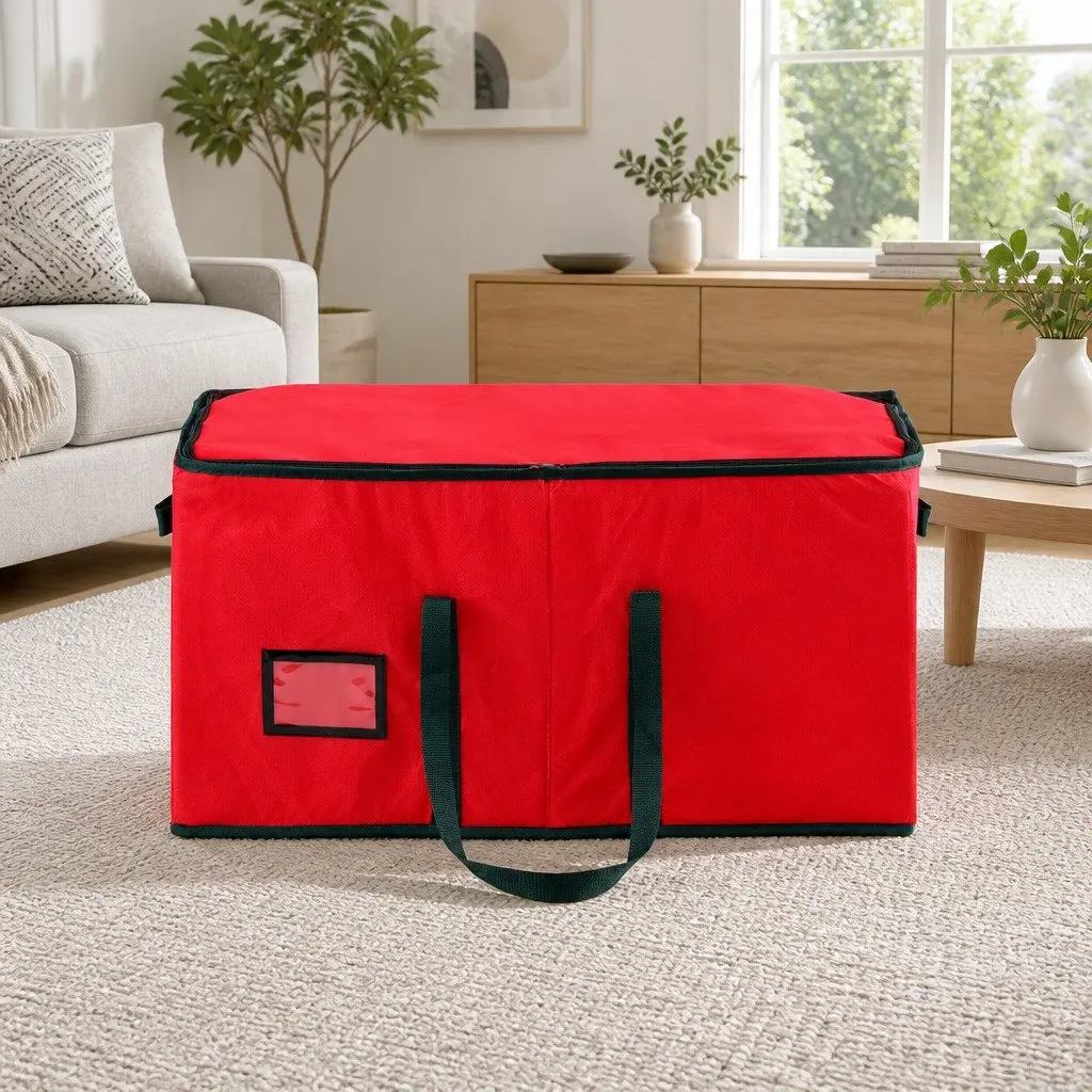 Christmas Baubles Storage Box 128 Slots Ornaments Container Organizer Red Decor