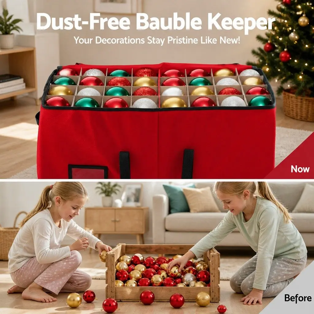 Christmas Baubles Storage Box 128 Slots Ornaments Container Organizer Red Decor