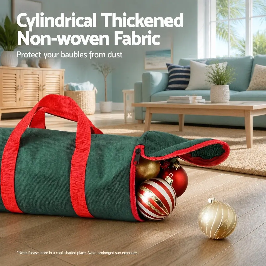 Christmas Baubles Storage Bag Cylindrical Xmas Ornaments Container Green Oxford