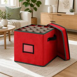 Christmas Baubles Storage Box 64 Dividers Xmas Ornaments Container Red Organizer