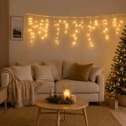 32M Icicle Christmas Lights 960 LED Warm White Outdoor Decoration 8 Modes Solar