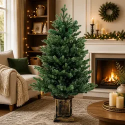 Pre-Lit Potted Christmas Tree 1.2M Artificial Xmas Decor 8 LED Light Modes