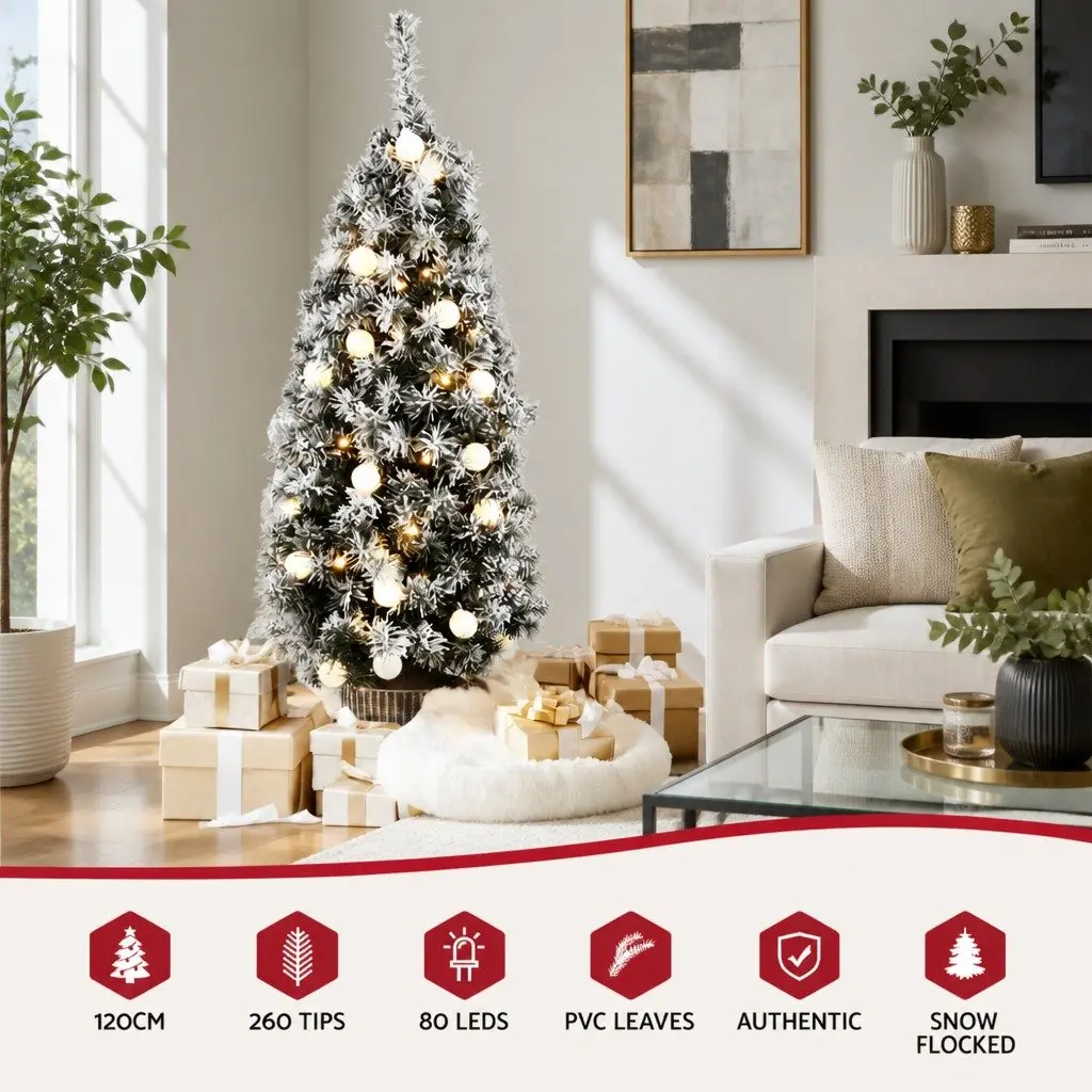 Christmas Tree 1.2m Potted Green with LED Lights Bucket Base Indoor