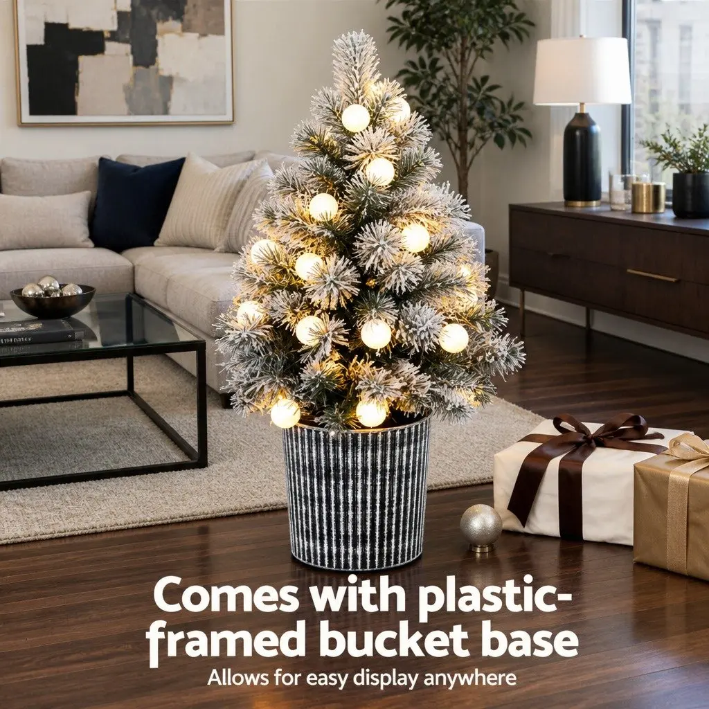 Christmas Tree 1.2m Potted Green with LED Lights Bucket Base Indoor