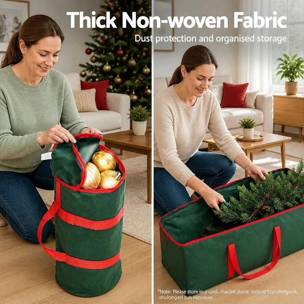 Christmas Tree Storage Bag Set Green Baubles Ornaments Container Organization