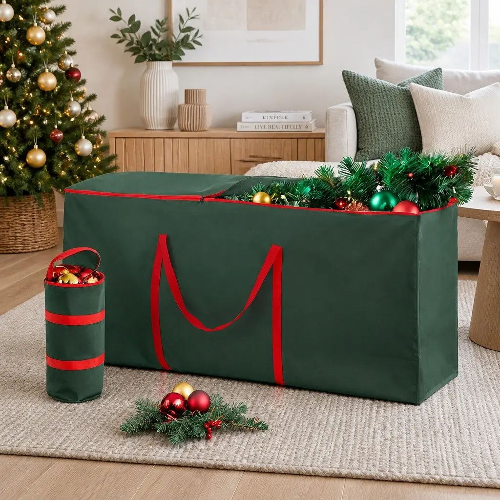 Christmas Tree Storage Bag Set Green Baubles Ornaments Container Organization