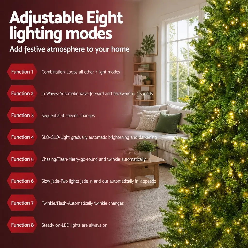 Christmas Tree Pre-lit 2.4m Green Fir Tree with 1488 LEDs Home Decor