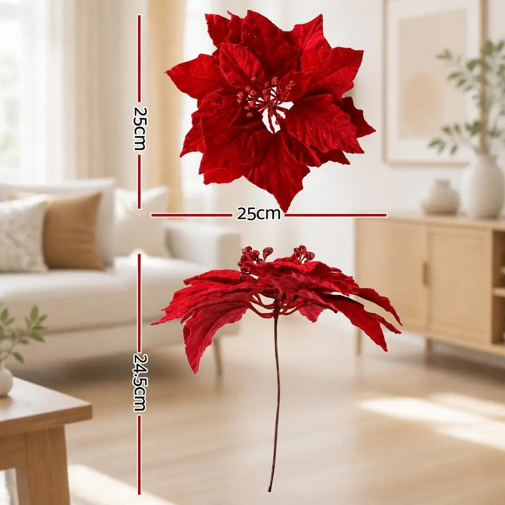 14 Pcs Red Poinsettia Flowers Christmas Tree Garland Wreath Ornaments Decoration