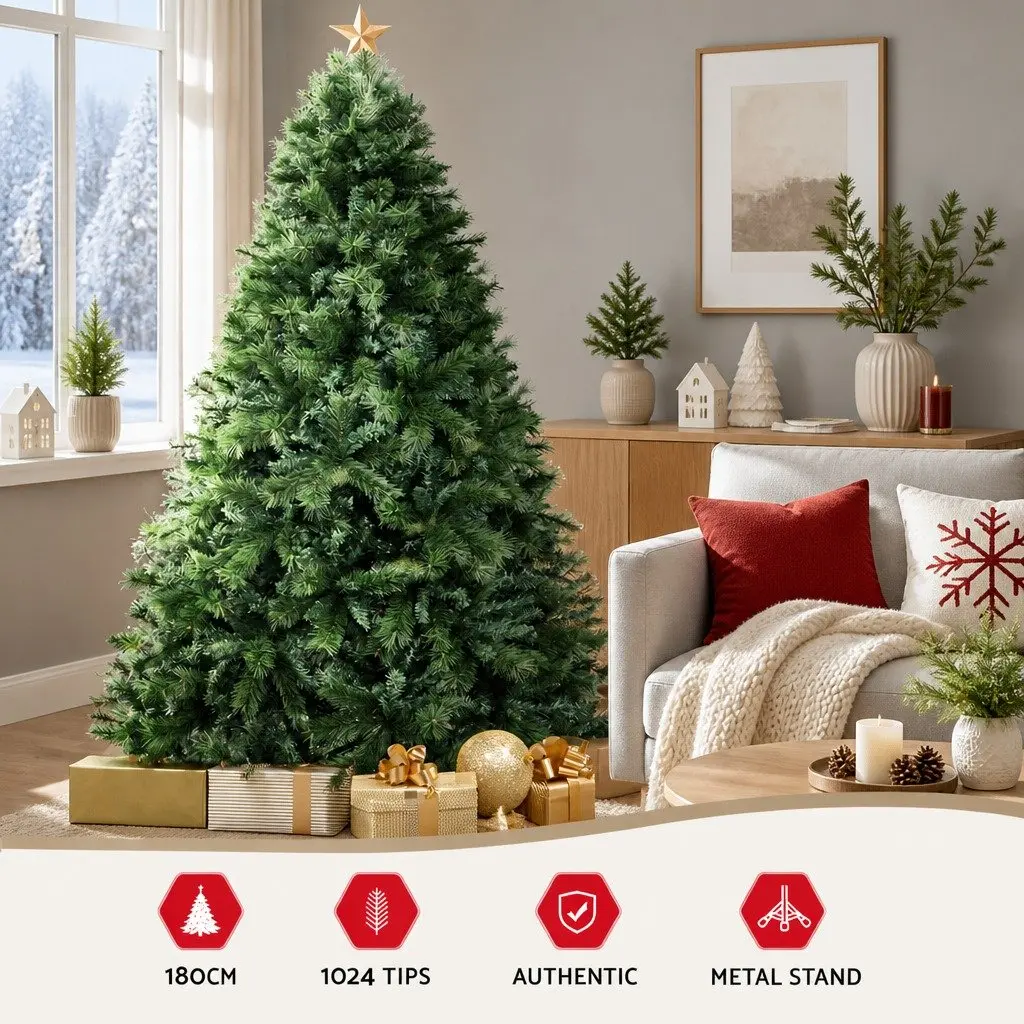 Christmas Tree 1.8M Green Xmas Pine Tree 1024 Tips Artificial Holiday Decoration