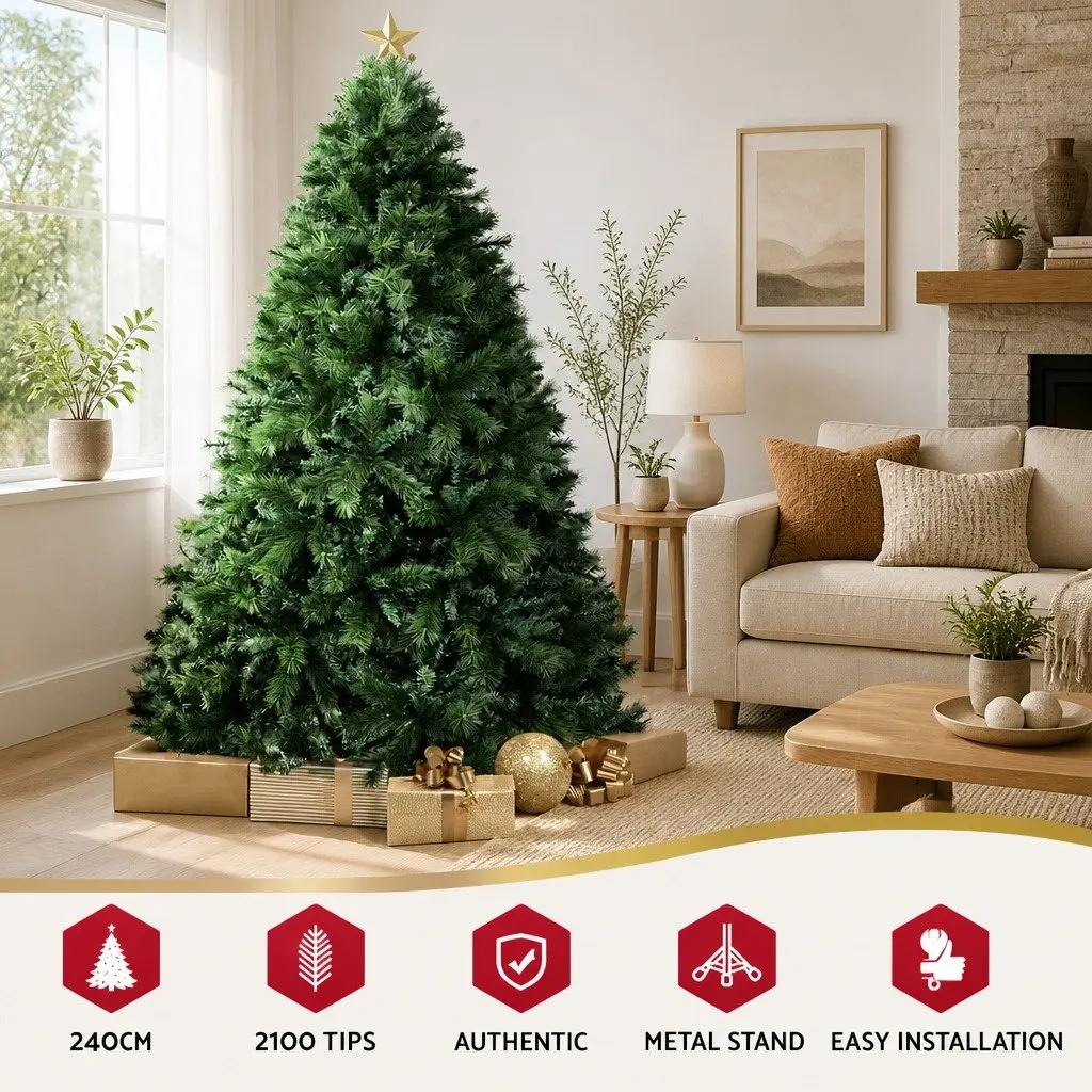 Christmas Tree Artificial Green Pine 2.4M 2100 Tips Holiday Home Decoration