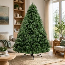 Green Christmas Tree 8FT Artificial Xmas Fir 1500 PVC Tips Metal Base Holiday