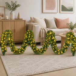 10M Green Christmas Garland with 160 Warm LED Lights 700 Tips Prelit Xmas