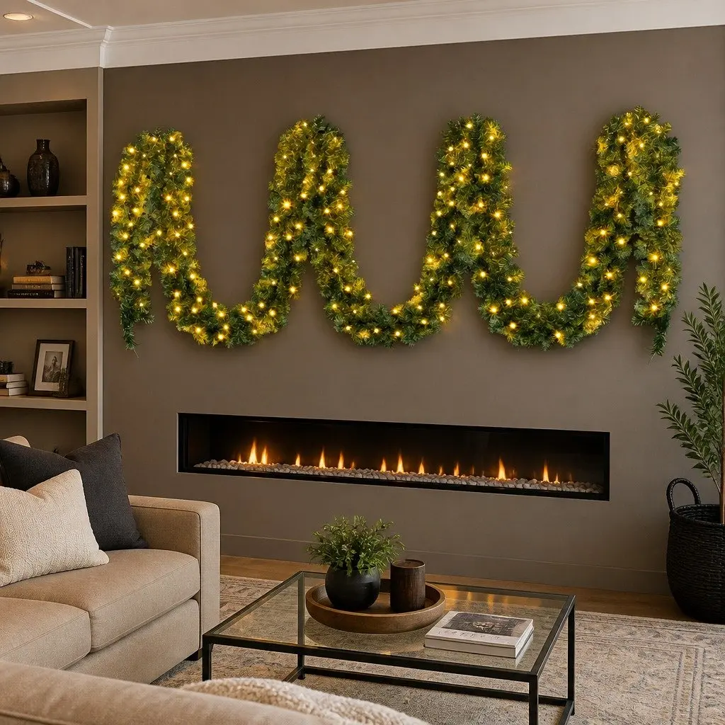 20M Christmas Garland with 300 Warm LED Lights 1400 Tips Green Prelit Decoration
