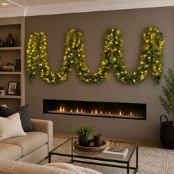 20M Christmas Garland with 300 Warm LED Lights 1400 Tips Green Prelit Decoration