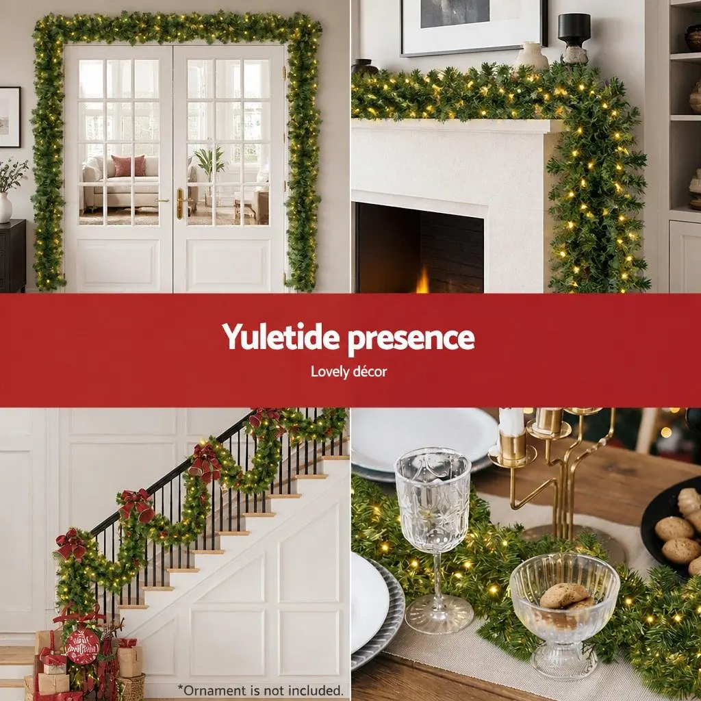 20M Christmas Garland with 300 Warm LED Lights 1400 Tips Green Prelit Decoration