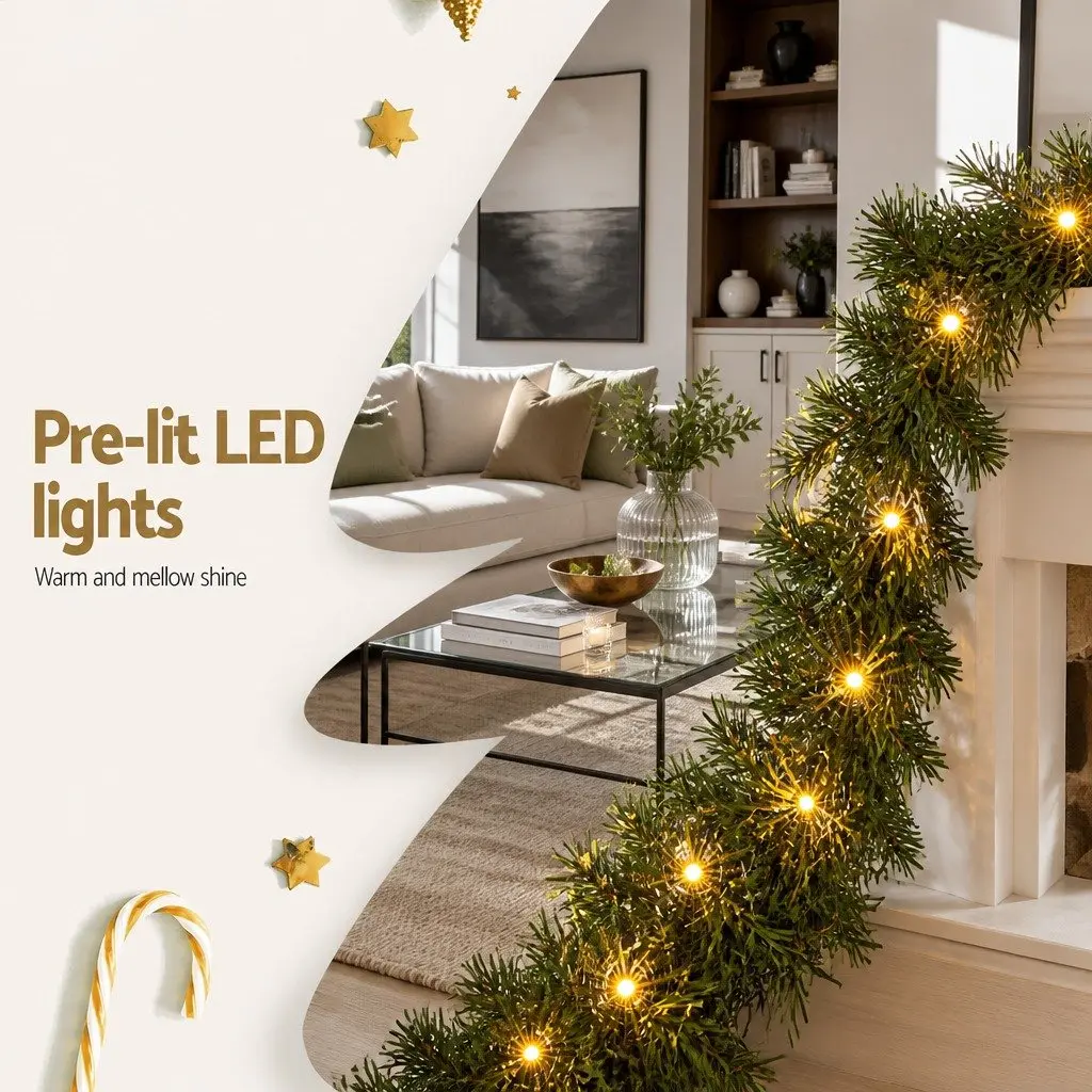 20M Christmas Garland with 300 Warm LED Lights 1400 Tips Green Prelit Decoration