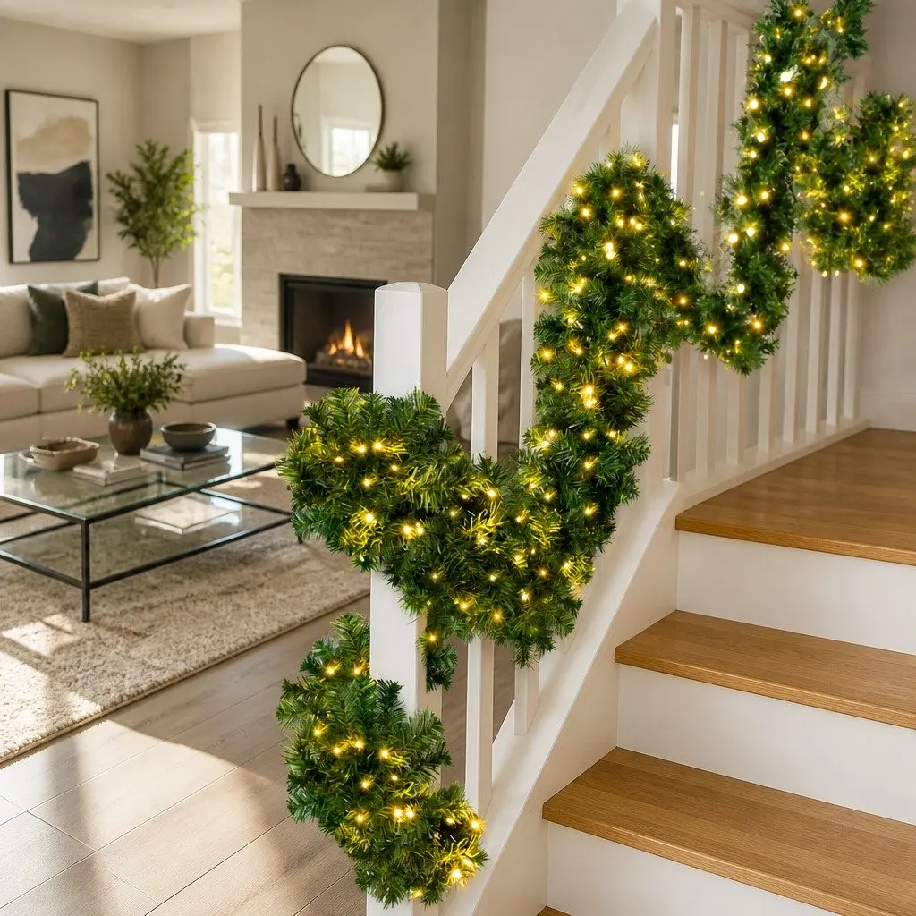 20M Christmas Garland with 300 Warm LED Lights 1400 Tips Green Prelit Decoration