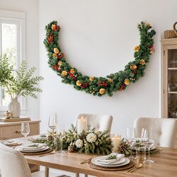 1.8M Pre-lit LED Christmas Garland with Pine Cones Berries Warm White Lights